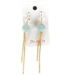 Dangling Blue Bead Earrings by Jin Na La Nickel Free w/ Rhinestone Strands